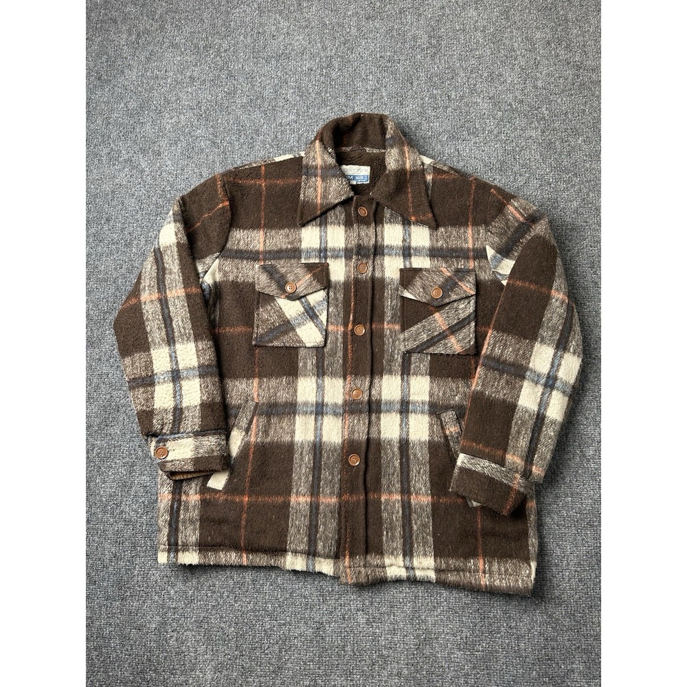 Mens Jacket Mervyns MGM Mark II Plaid Wool Lined 1970s Era, Size L